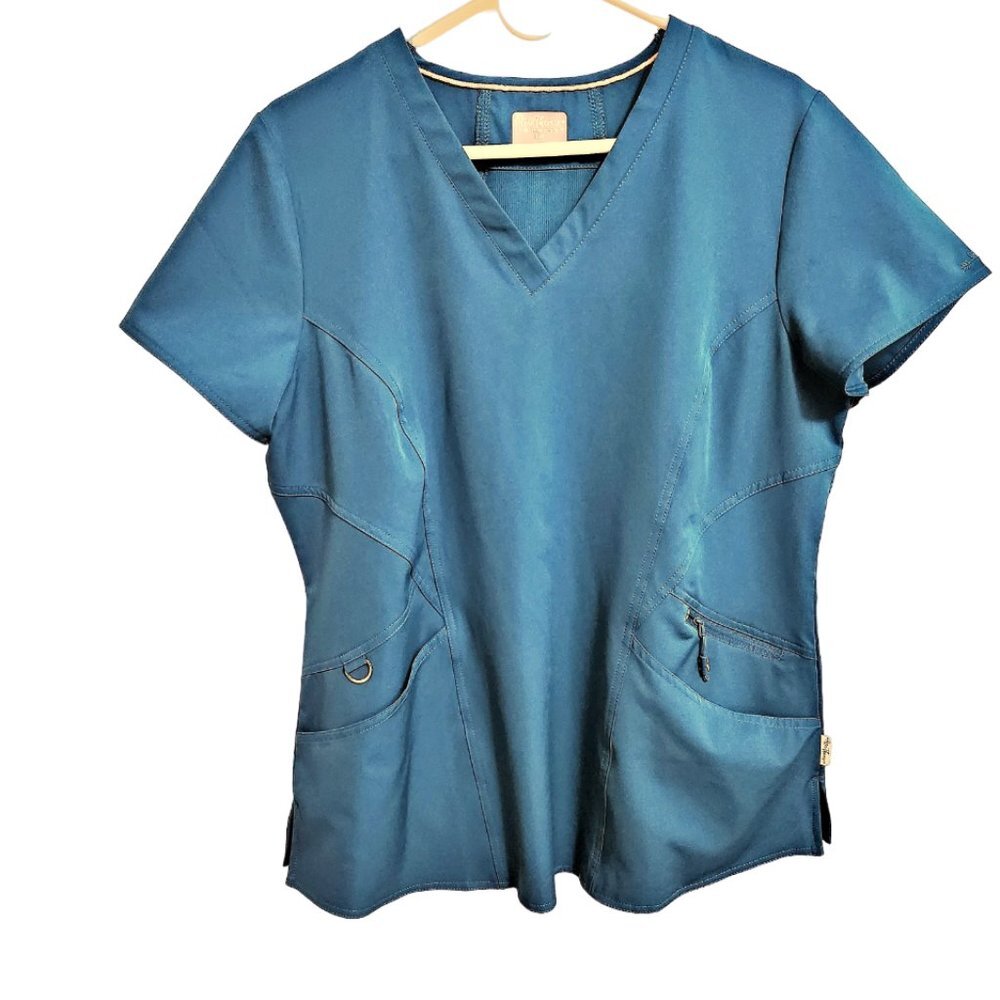 Ava Therese Turquoise with Stretchy Back Panel Scrub Top Size L